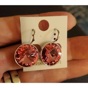 Swarovski Element Earrings NEW 15mm Round Medium Pink NWT. Barbie.